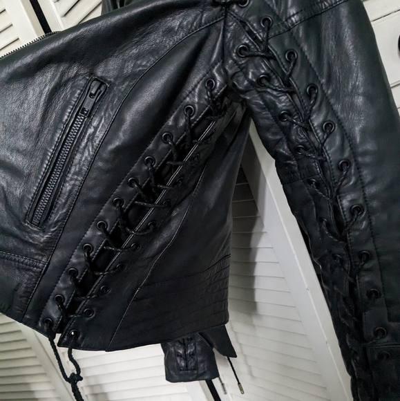 Skingraft moto laced-up leather jacket size XS - Picture 5 of 7
